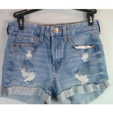 Aeropostale Jean Shorts High Rise Curvy Midi 3" Distressed Juniors 4