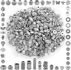 350 Pcs Silver Spacer Beads for Jewelry Making, Mixed Bulk Random Styles Metal B