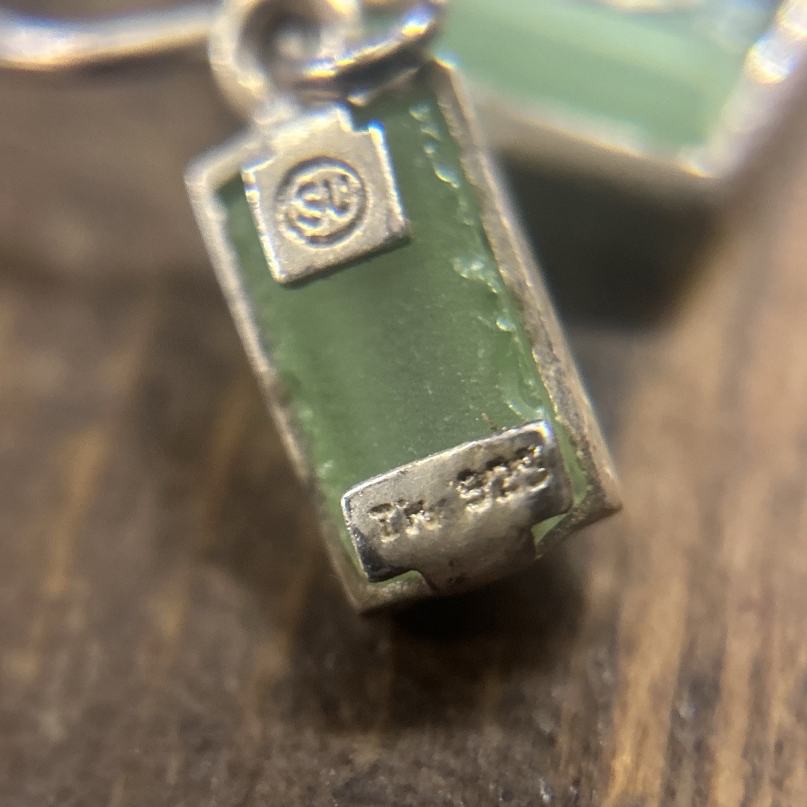 Sterling Silver Translucent Green Stone Dangle Ea… - image 3