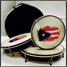 5d2 3 Pc Set de Panderos With Bag- Pleneras PVC Drums with Puerto Rico Flag -