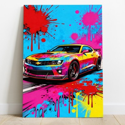 Chevrolet Camaro Bunt Abstrakt Auto Kunst, Wandbild Acrylglas, Leinwand, Poster