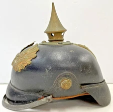 Original German Prussian World War 1 WWI leather PICKELHAUBE HELMET with Spike