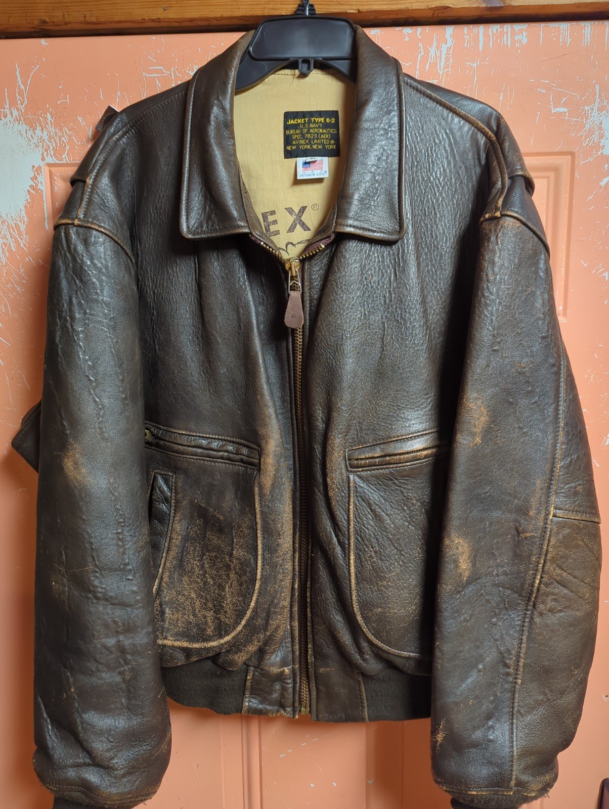 Vintage AVIREX USA G-2 Leather Military Flight Jacket XL Distressed Brown