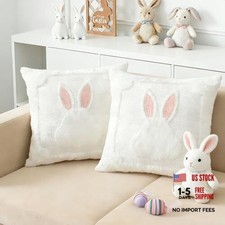 Easter Bunny Pillow Covers 18x18 Inch, Set of 2 Ultra Soft Plush Easter 2pcs