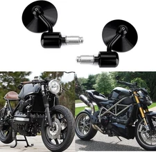 Round 7/8" Handle Bar End Motorcycle Side Mirrors Compatible With Street Black