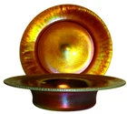 BIG L.C.T.  Brilliant Gold Favrile Service Bowl&Plate Stretch Edges Joliet4You