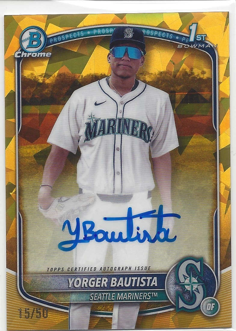 YORGER BAUTISTA #/50 2025 BOWMAN CHROME SAPPHIRE GOLD 1ST ON CARD AUTO RC SP
