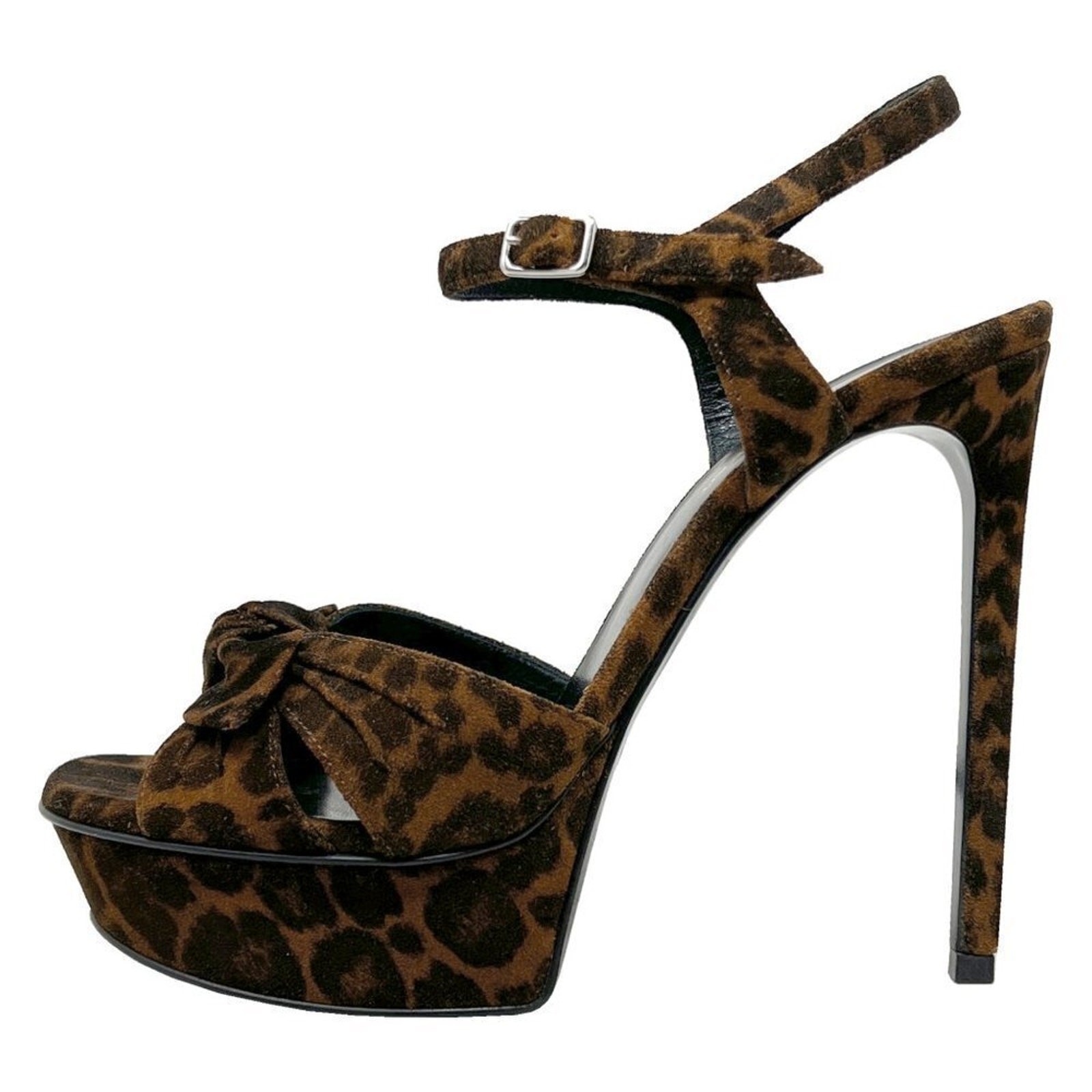 Sandali Saint Laurent leopardati scamosciati bianca 105 plateau taglia 38 5