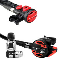 Atomic Aquatics Z3 Regulator Yoke Set with SS1 Safe Second Stainless, Red