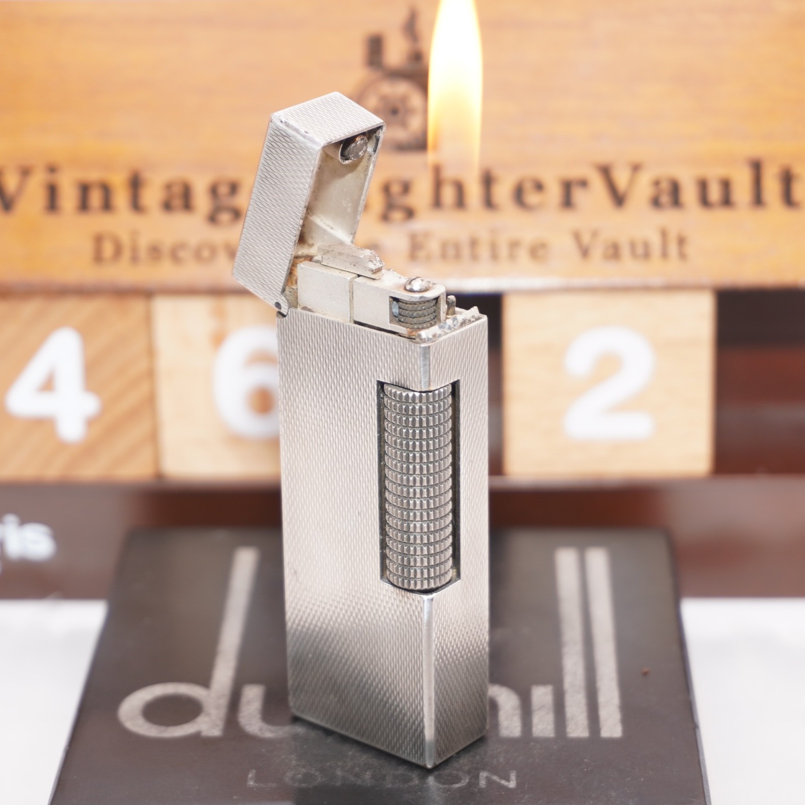 Dunhill Lighter Silver Barley Pattern _Ultrasonically Cleaned_Working