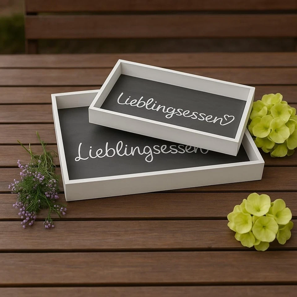 2er-Set Holztablett Deko Tablett Kerzentablett Holz Tablett Hoher Rand Dekotable - Bild 4 von 4