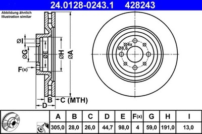 2x ATE Bremsscheibe 24.0128-0243.1 für LANCIA DELTA 3 Multijet 844 AXE1A AXD1A