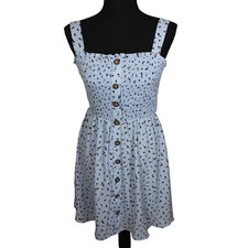Sienna Sky Blue Floral Smocked Button Front Dress Womens Medium Casual