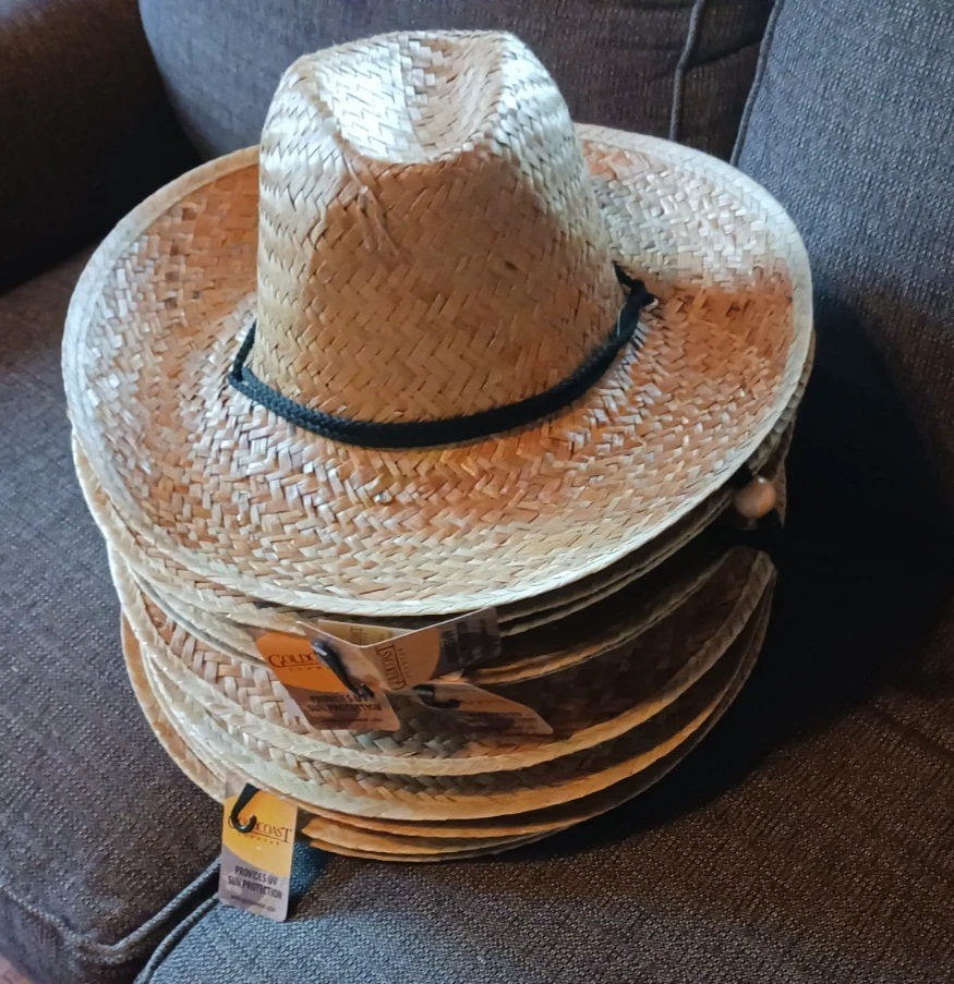 Lot of 8 Goldcoast Sunwear Straw Sun Hats NEW Gardening Walking Mowing Beach