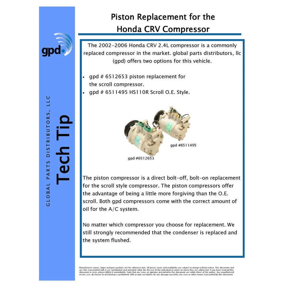 Compresor de aire acondicionado para Honda CR-V 2002-2006 PIEZAS GLOBALES Foto 2 de 2