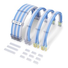4 PCS Blue White PSU Cable Extension PreBend Power Supply 24Pin 8Pin ATX