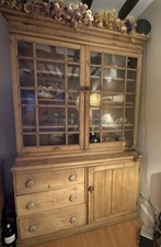 Victorian French Dresser Large Cupboard Under, Tall Display  Cabinet , Old Pine