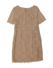 VINTAGE Womens Sheath Dress UK 12 Medium Beige Floral AO01