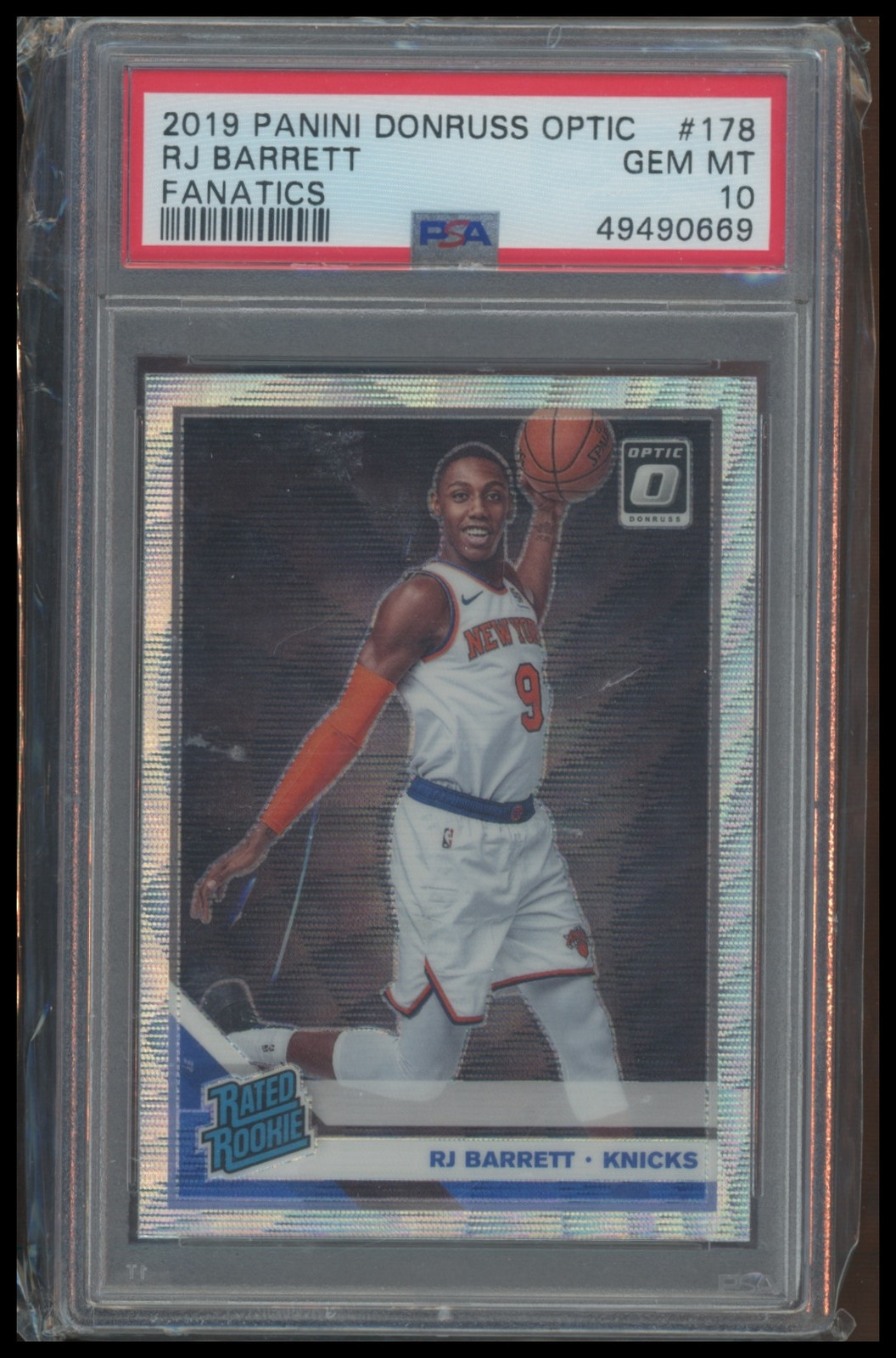 2019-20 Donruss Optic #178 RJ Barrett Fanatics (Silver Wave) (PSA 10)