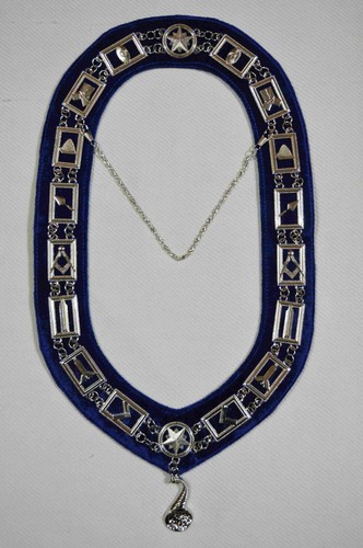 FREIMAURER BLAUE LOGE OFFIZIER SENIOR STEWARD SCHÜRZE SILBER KETTE HALSBAND UND SCHMUCK - Bild 2 von 3