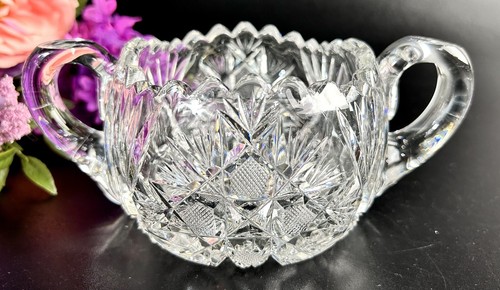 Antique American Brilliant Period ABP Cut Glass Sugar Bowl 6.75” L Sawtooth - Picture 7 of 24