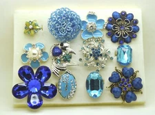 FASHION JEWELRY LOT 12 PCS BLUE  COLOR MIX STYLE COLLECTION  RINGS