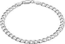 KISPER 925 Sterling Silver Italian 5mm Diamond-Cut Cuban Link Chain Bracelet