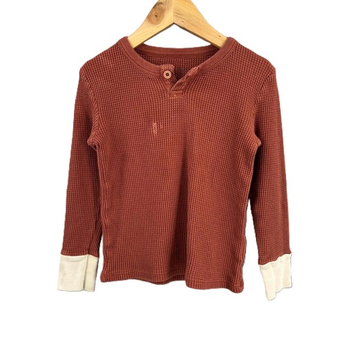 Fin + Vince Pajamas Organic Cotton Thermal Waffle Henley 2 Piece Set Rust 4-5 - Picture 2 of 8