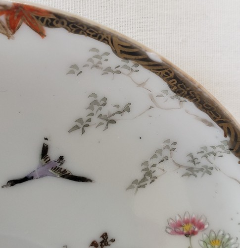 Japanese Meiji Era Saucers 5 1/2 Inch Kutani Ware Antique Early Birds Nature 7pc - Picture 14 of 14