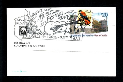 CO6d Handstamped Postal Card Harvest Music Festival Station Ellenville, N.Y.