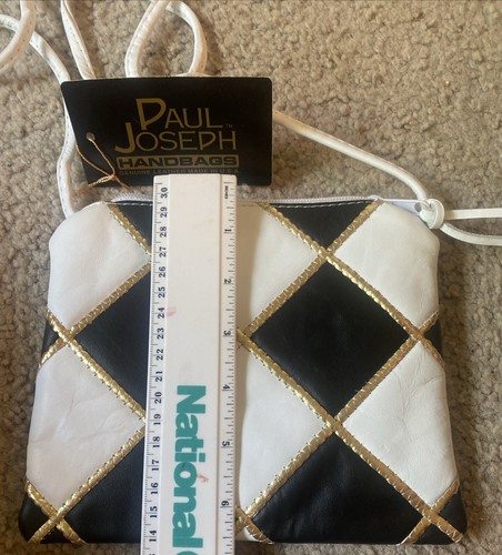 Leather Handbag Purse Black & White Checked Gold Made in the USA Paul Joseph - Picture 4 of 10