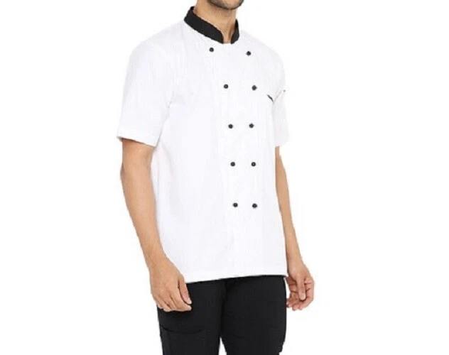 1pc Chef Coat Jacket Kitchen Short Sleeve Cooking Restaurant Work Uniform - Image 2 of 4