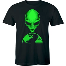 Alien Head Men's T-shirt Full Front Sci Fi Ufo Space Travel Galaxy Planet Tee