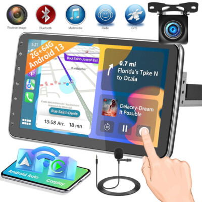 Rotatable 10.1'' Android 13 Touch Screen Car Stereo Radio GPS Carplay Single 1Din