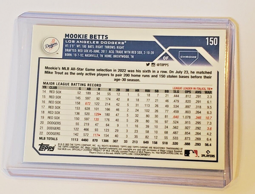 Mookie Betts 2023 Topps Chrome #150 Base LA Dodgers - Picture 2 of 2