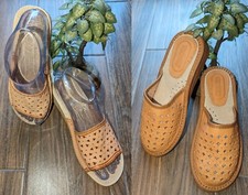 Leather slippers for women Open and closed Toe Brown natural leather Handmade