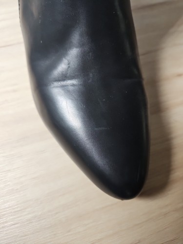 Ralph Lauren Chaps Nadie Black Faux Leather Ankle Zip Heeled Booties Sz 9 B - Picture 10 of 10