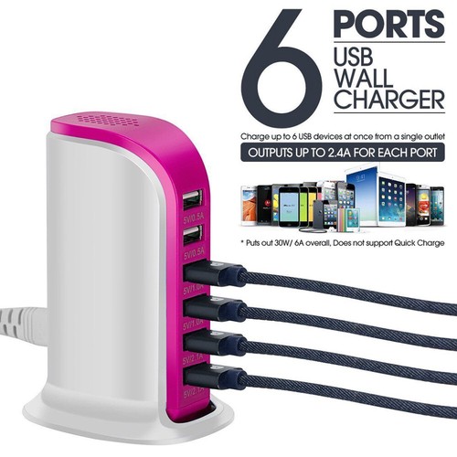 6 Port Charging Station USB Desktop Charger Rapid Tower Power Adapter Wall HUB - Picture 8 of 13