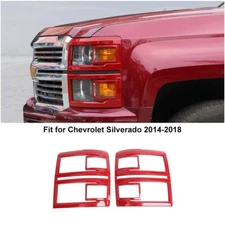 Front Headlight Lamp Frame Trim Decor Cover Red Bezel For 14-15 Chevy Silverado 