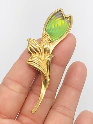 Vtg GIVENCHY PARIS NEW YORK 1981 Blue Green Lucite Flower Pin