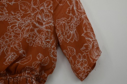 Trixxi Big Girls Orange Lined Elastic Waist Back Keyhole V-Neck Floral Romper M - Picture 5 of 10