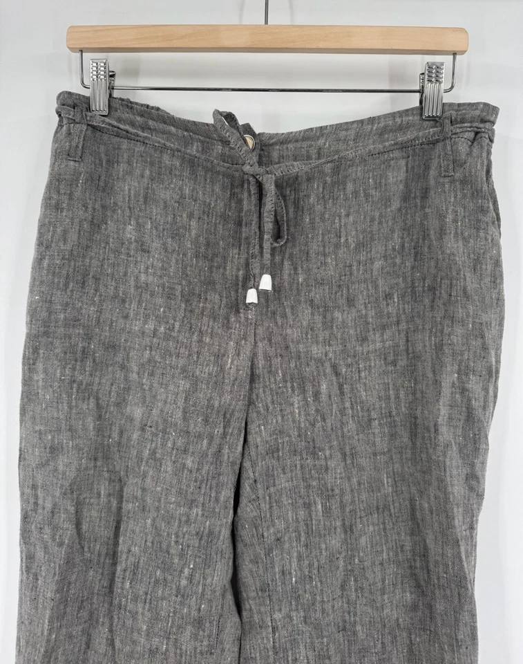 Pantalones Marina Rinaldi para mujer gris lino cremallera botón lazo cintura cierre pierna recta Foto 3 de 4