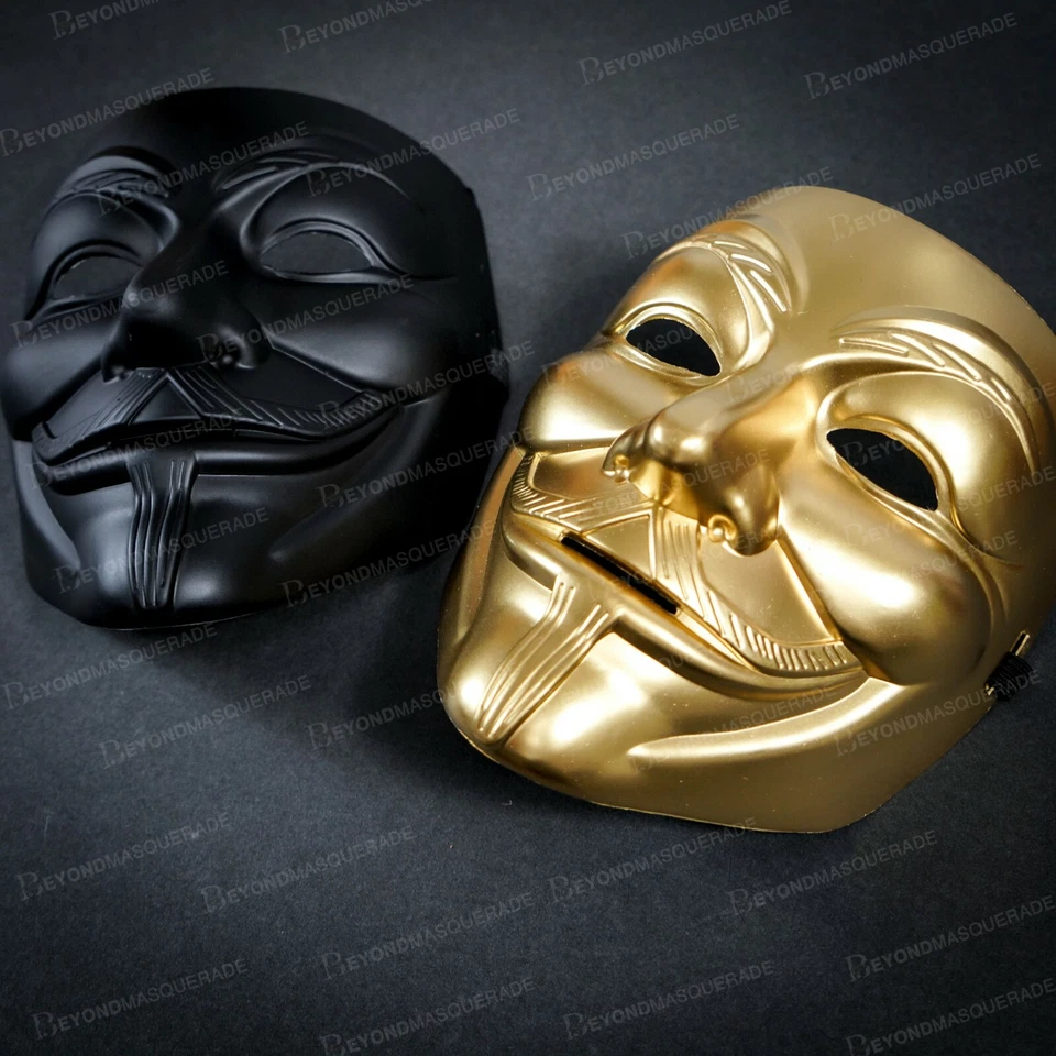 Máscara facial de Halloween de 2 piezas V para Vendetta Anonymous Guy Fawkes Foto 2 de 4