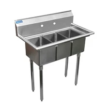 36 in. x 20 in. Stainless Steel Three Compartment Sink with 10 in. x 14 in. Bowl