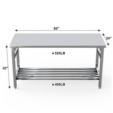 Stainless Steel Work Table 24"x60" Folding Commercial Prep Table with Undershelf