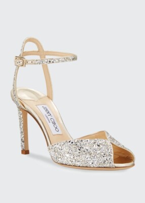 Jimmy Choo Z5196 Sacora Champagne Shimmery Glitter High Heel