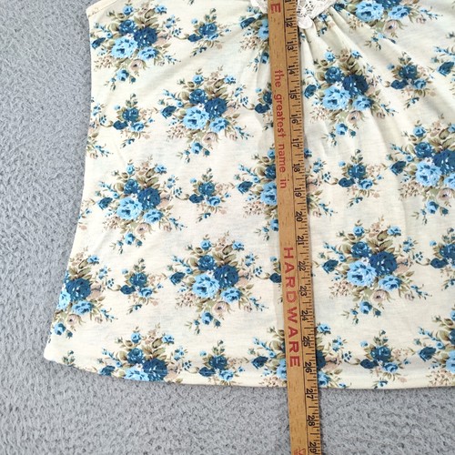 Y2K Fairygoth Grunge Lace Back Tank Top Floral Cream Blue Women XL Button USA - Picture 11 of 15