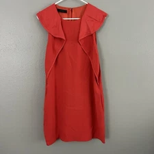 Animale Ruffle Collared Red Orange Shift Dress with Pockets Size 40 US 8 Medium