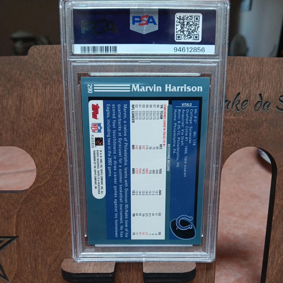 2003 Topps Marvin Harrison Collection #290 Colts PSA 9 MINT - Image 2 of 2