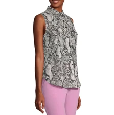 Worthington Sleeveless Regular Fit Button-Down Shirt Size XS New Rattle Animal